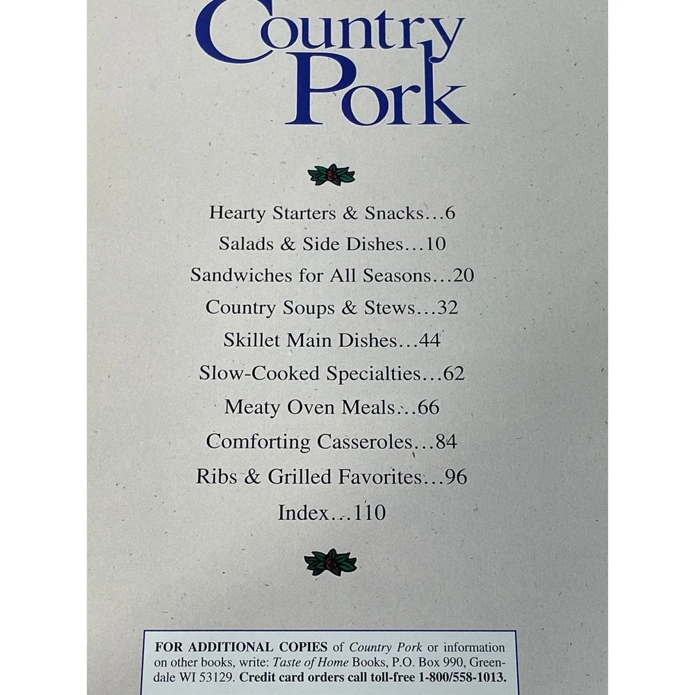Country Pork Taste of Home Cookbook 1996 Hardcover